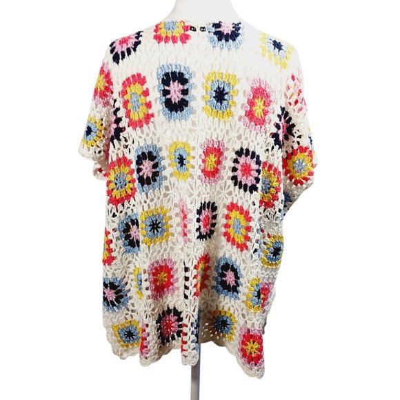 Staccato, Crochet Patchwork Top, Small, Beachy Cover Up, Colorful, Boho, Hippie - Picture 4 of 10
